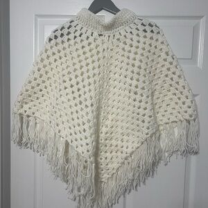 Crochet Fringe Poncho in Cream